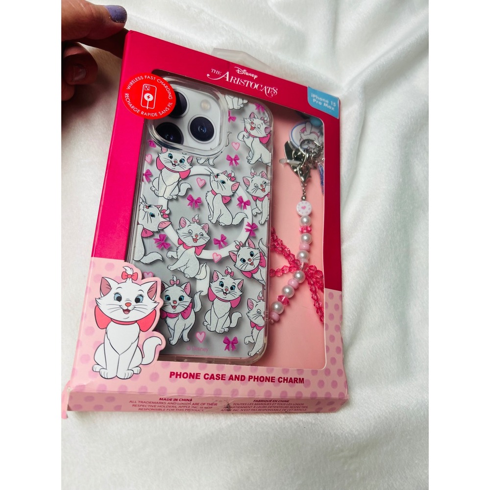 Disney Aristocats Marie iPhone 15 Pro Max Case and Beaded Phone Charm Set New